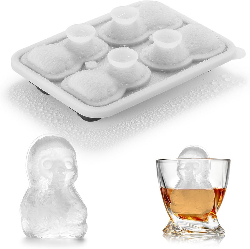 ACOOKEE Sloth Ice Cube Tray Fun Shapes, Odd Novelty Cute Sloth Gifts, 2.2" Large Silicone Whiskey Ice Mold for Cocktails,Bourbon,Brandy, w/Funne - Image 1